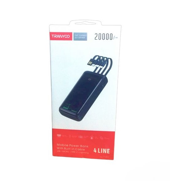 Tranyoo 20000 mAh Mobile Power Bank With Built-in Cable