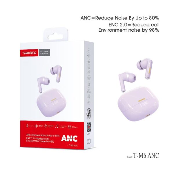 TRANYOO T-M6 ANC WHITE BLUETOOTH EARPHONES